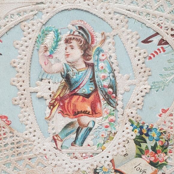Handmade Lace Card with Die Cut Cupid and Frame Valentines Day Vintage - Picture 5 of 12
